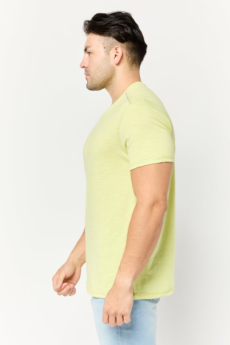 Company Eighty One Men V Neck Short Sleeves Heather T-Shirt, Lime Green - Image 3