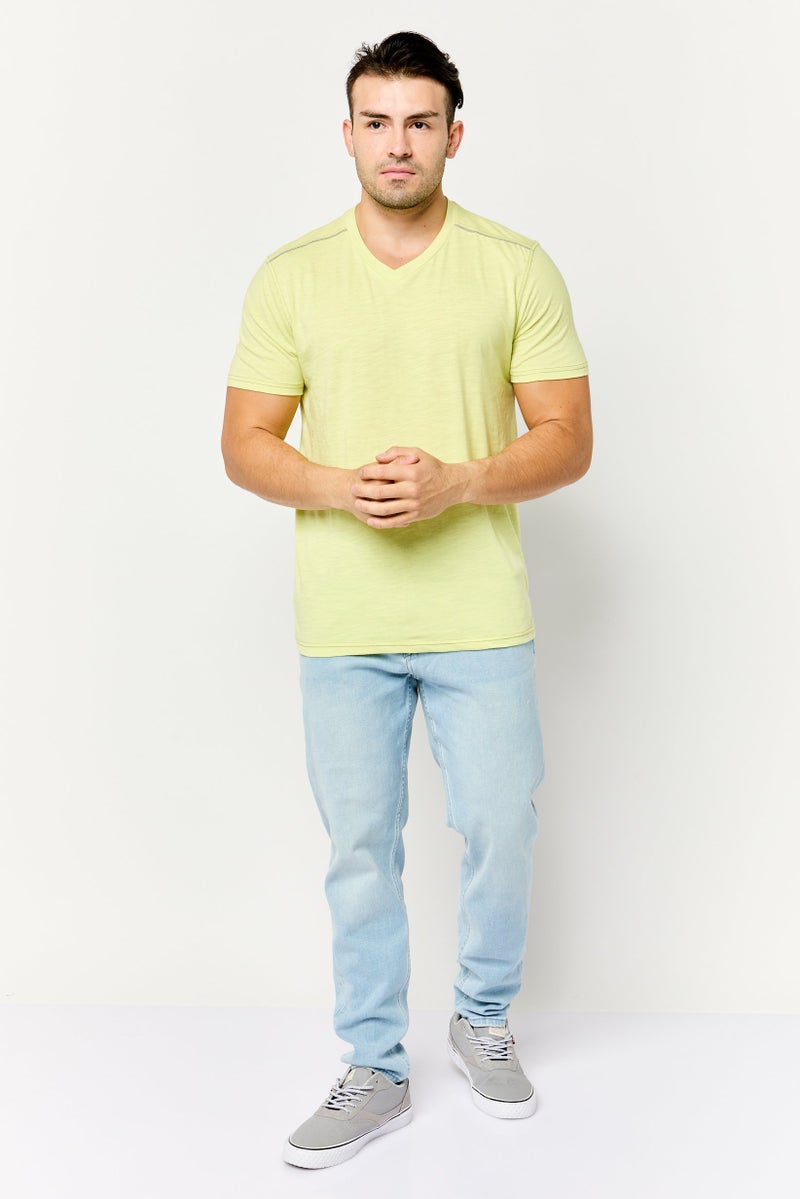 Company Eighty One Men V Neck Short Sleeves Heather T-Shirt, Lime Green - Image 2
