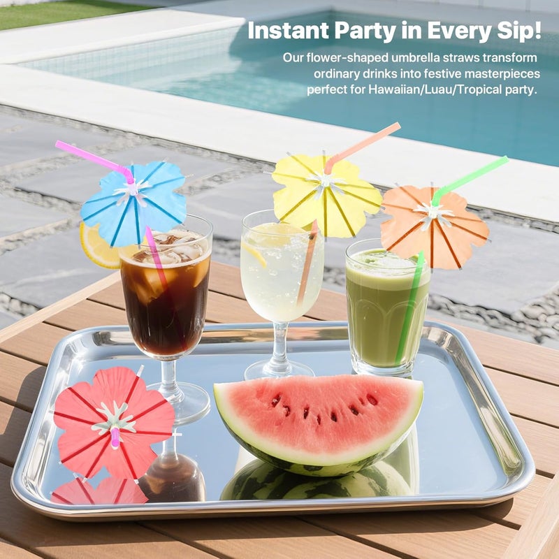 WELLFAR Fun Umbrella Drink Straws, Tropical Cocktail Straws with Mini Umbrella, Tiki & Hawaiian Party Decorations, Colorful Parasol Straw for Margarita, Pina Colada, Mojito, Summer Beverages. 50 PCS - Image 3