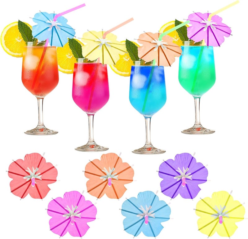 WELLFAR Fun Umbrella Drink Straws, Tropical Cocktail Straws with Mini Umbrella, Tiki & Hawaiian Party Decorations, Colorful Parasol Straw for Margarita, Pina Colada, Mojito, Summer Beverages. 50 PCS - Image 1