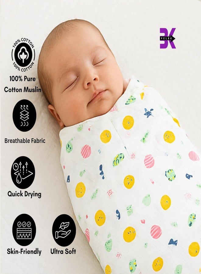 Velbk 100% Cotton Muslin Swaddle for Newborn Baby | 100 x 100 CM | Multipurpose Baby Blanket, Bath Towel, Swaddle & Wash Cloth | Soft & Breathable | 0-2 Years | Pack of 1/2 / 3 (Assorted Prints) (2) - Image 3