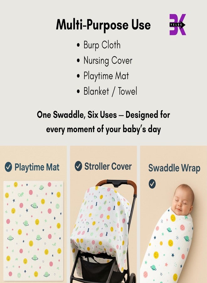 Velbk 100% Cotton Muslin Swaddle for Newborn Baby | 100 x 100 CM | Multipurpose Baby Blanket, Bath Towel, Swaddle & Wash Cloth | Soft & Breathable | 0-2 Years | Pack of 1/2 / 3 (Assorted Prints) (2) - Image 4