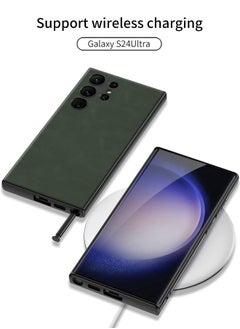GKK Samsung Galaxy S24 Ultra Case, Plain Leather Soft Phone Case, Premium Protective Cover, Frosted Feeling Protective Case, Drop-Proof Protective Cover, Shockproof, Anti-Yellowing, Anti-Scratch, Green  - Image 4