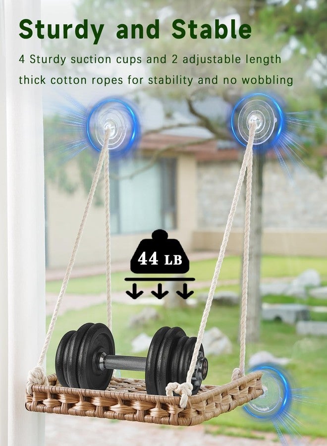 SETVSON Cat Window Perch Cat Window Hammock Bed for Indoor Cats, Large Handwoven PE Rattan Window Seat, 4 Suction Cups, Double Sided Washable Cushion Bed, 2.3 Inch Fence Shelf, for Pet Kittens Natural - Image 2