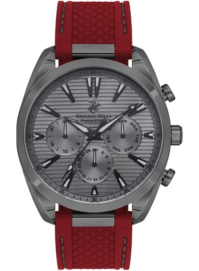 بيفرلي هيلز بولو كلوب Men'S Vx9J Movement Watch, Multi Function Display And Silicone Strap - Bp3337X.061, Red