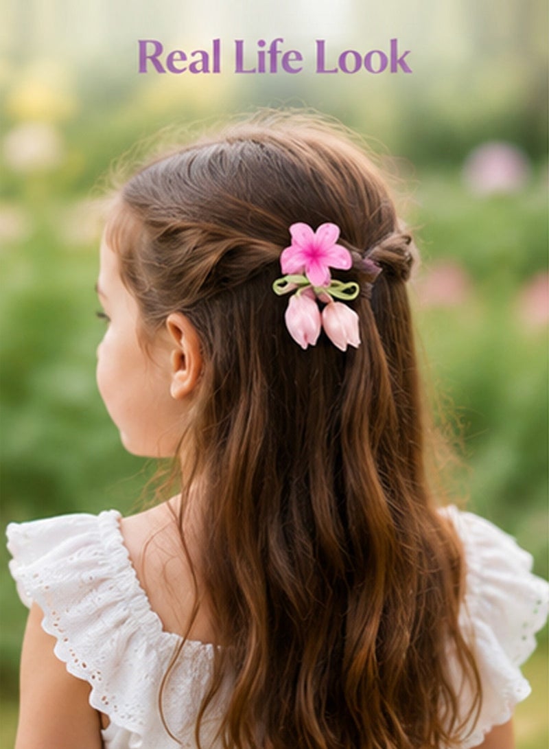 Lelet Small Flower Hair Claw Clips, 6Pcs 2" Cute Mini Claw Clips for Women & Girls, Strong Hold for Thick & Thin Hair With Silk rope and Flowers -6 Colors - Image 5