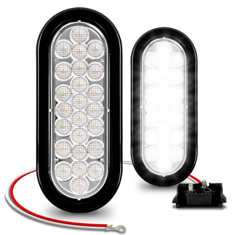 TRUE MODS 2pc 6 Clear White Oval LED Reverse Trailer Tail Light Kit DOT FMVSS 108 SAE 2 R 24 LED Grommet Mount  2 Prong Plug IP67 Waterproof Back Up Light for Boat Trailer RV Truck