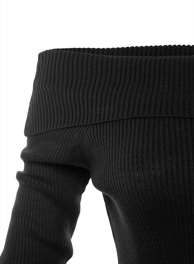 trendyol Black Super Crop Carmen Collar Knitwear Sweater TWOAW22KZ1897 - Image 5