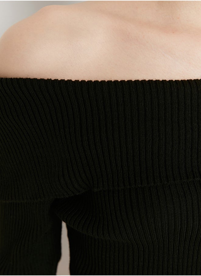 trendyol Black Super Crop Carmen Collar Knitwear Sweater TWOAW22KZ1897  - Image 4