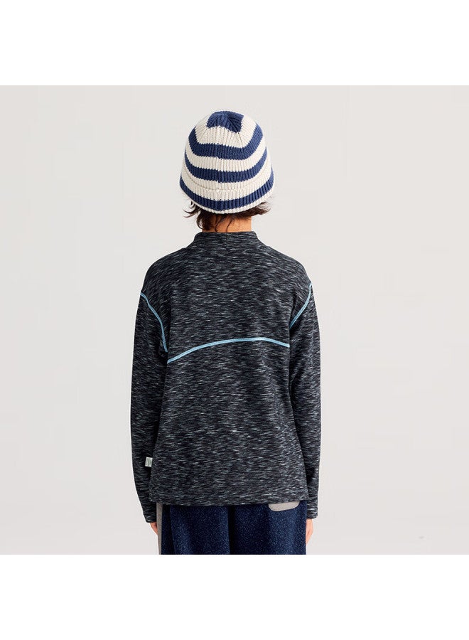 Mipuqiu Autumn Winter New Children's Floral Yarn Mid-neck Solid Color High Elastic Soft Long Sleeve Base T-shirt Black 150cm