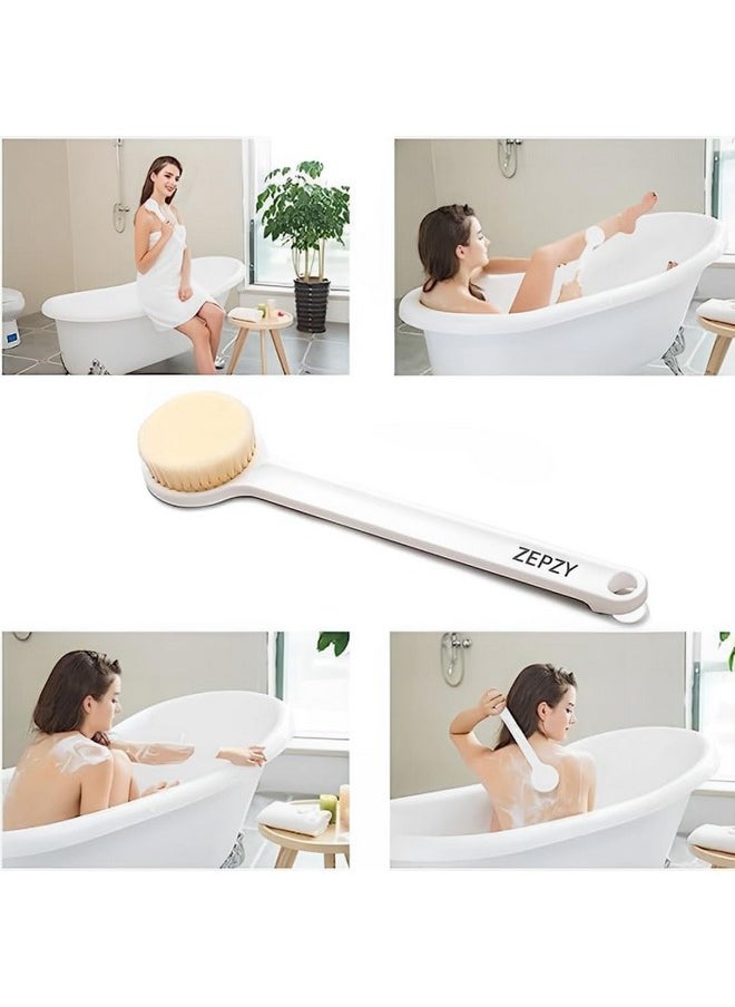 Generic ZEPZY Bath Body Brush with Soft Comfortable Bristles Long Handle Gentle Exfoliation Improve Skin's Health and Beauty Wet or Dry Brushing Back Scrubber for Shower Pack of 1 (WHITE)  - Image 3