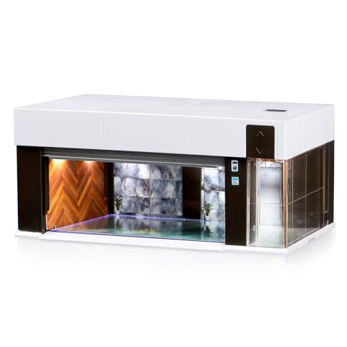 MOCBURIKU 164 Scale Diecast Display Case for Hot Wheel Storage with LED Lights Stackable Electric Garage with Voice Control 3 Replaceable 3D Scenes Parking Lot Diorama for Model Cars White - Image 1