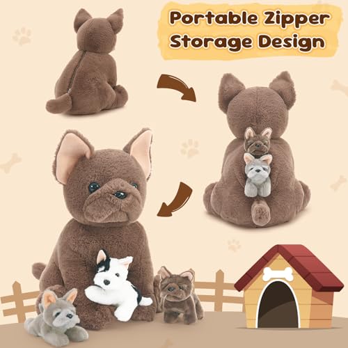 Tezituor French Bulldog Stuffed Animal with 3 Babies177 Inches Mommy Dog Plush Soft Puppy Toys Realistic Fluffy Dog Christmas Birthday Gifts for Boys Girls - Image 5