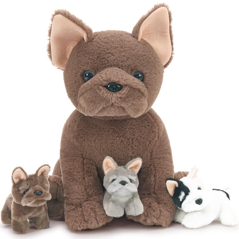 Tezituor French Bulldog Stuffed Animal with 3 Babies177 Inches Mommy Dog Plush Soft Puppy Toys Realistic Fluffy Dog Christmas Birthday Gifts for Boys Girls - Image 3