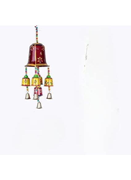 ADITYA IMPEX ADITYA IMPEX Handicraft rajasthane Wooden Colored Bells Desing Decorative showpice Wind Chimes for Home Balcony Garden Positive Energy Home Decor Hanging Long Bells Set of 1 Piece Maroon  - Image 1
