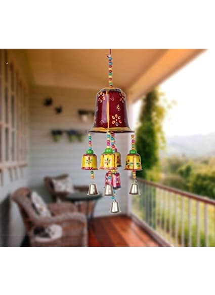 ADITYA IMPEX ADITYA IMPEX Handicraft rajasthane Wooden Colored Bells Desing Decorative showpice Wind Chimes for Home Balcony Garden Positive Energy Home Decor Hanging Long Bells Set of 1 Piece Maroon  - Image 2