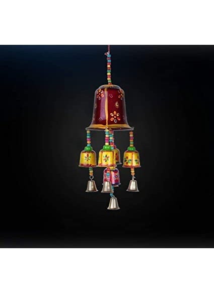 ADITYA IMPEX ADITYA IMPEX Handicraft rajasthane Wooden Colored Bells Desing Decorative showpice Wind Chimes for Home Balcony Garden Positive Energy Home Decor Hanging Long Bells Set of 1 Piece Maroon  - Image 3