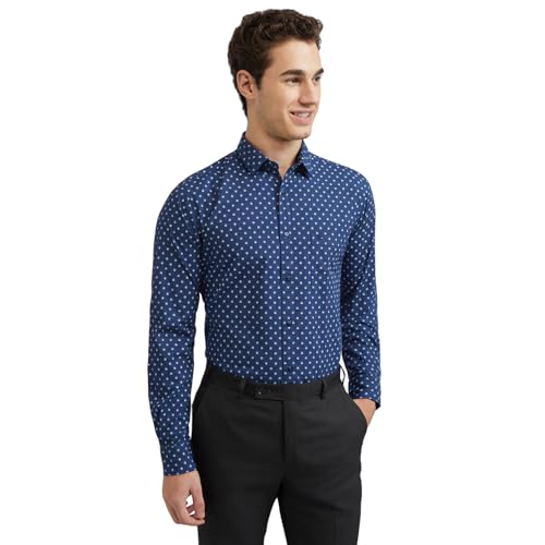 Raymond Men Cotton Print Slim Fit Shirt (RCSQ01675-B7_Dark Blue, 42) - Image 1