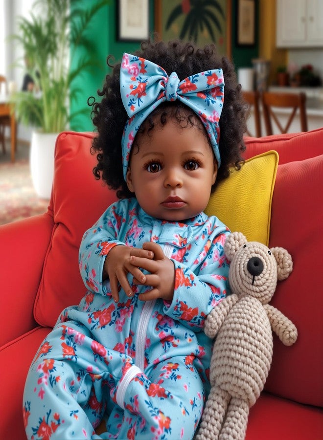 ADFO Lifelike Reborn Baby Dolls, 18 inch Realistic Black Girl Newborn Real Life Baby Girl Dolls Soft Vinyl Baby Dolls with Clothes and Toy Gift for Kids Age 3+ - Image 4