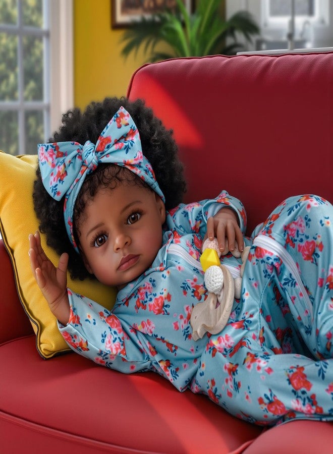 ADFO Lifelike Reborn Baby Dolls, 18 inch Realistic Black Girl Newborn Real Life Baby Girl Dolls Soft Vinyl Baby Dolls with Clothes and Toy Gift for Kids Age 3+ - Image 3