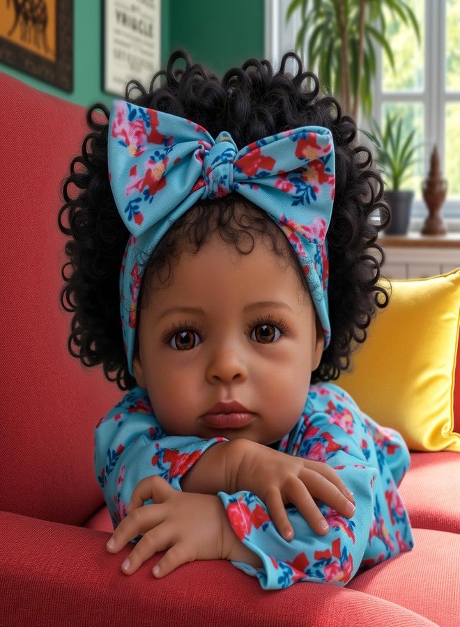ADFO Lifelike Reborn Baby Dolls, 18 inch Realistic Black Girl Newborn Real Life Baby Girl Dolls Soft Vinyl Baby Dolls with Clothes and Toy Gift for Kids Age 3+ - Image 1