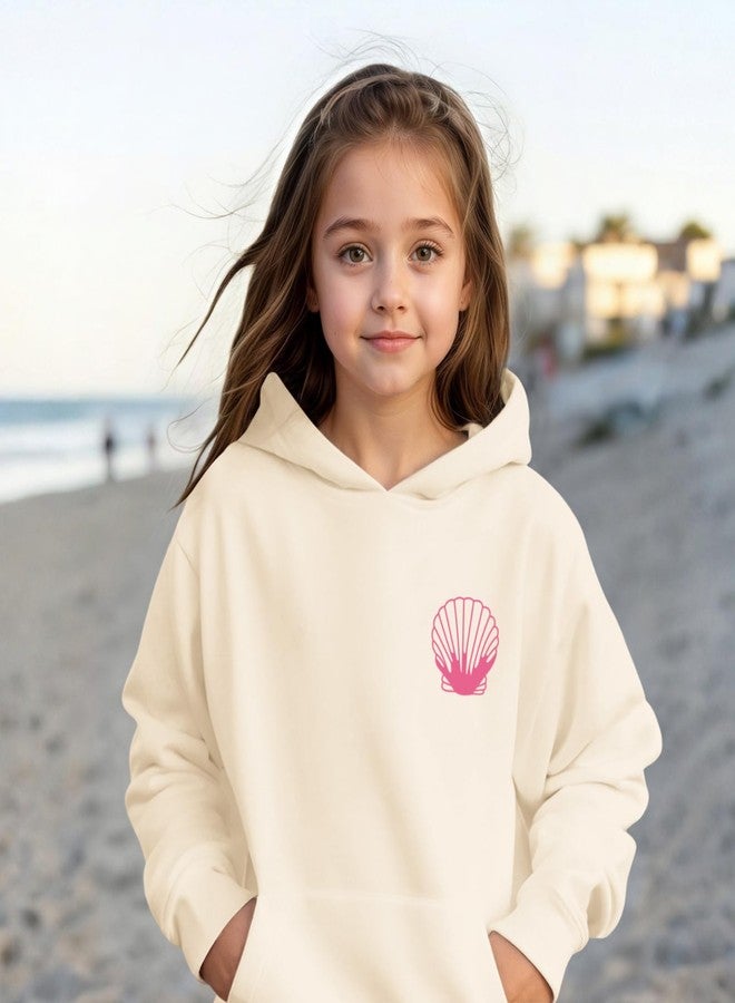 Lubpow Cute Pink Hoodie Kids Girls Aesthetic Preppy Hibiscus Flower Puff Hoodies Kawaii Hawaii Palm Beach Graphic Pullover, Apricot, 13-14 years - Image 3