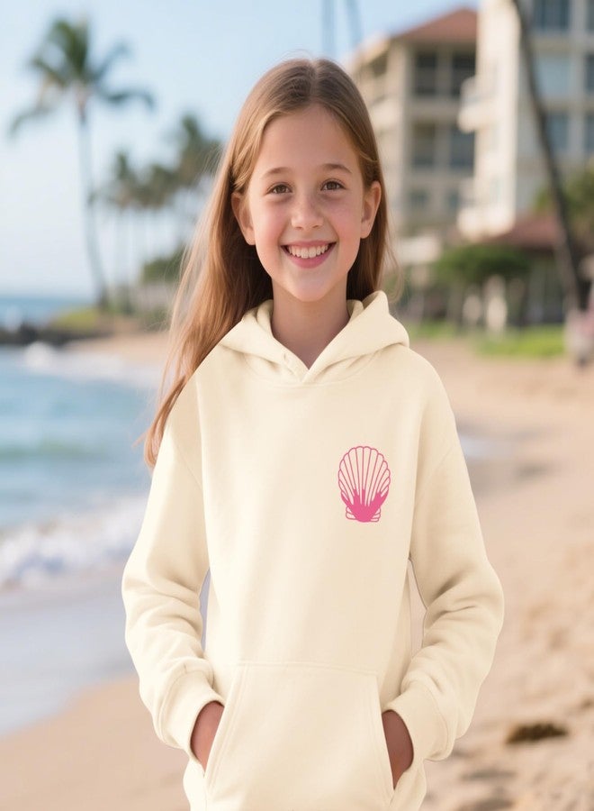 Lubpow Cute Pink Hoodie Kids Girls Aesthetic Preppy Hibiscus Flower Puff Hoodies Kawaii Hawaii Palm Beach Graphic Pullover, Apricot, 13-14 years - Image 5