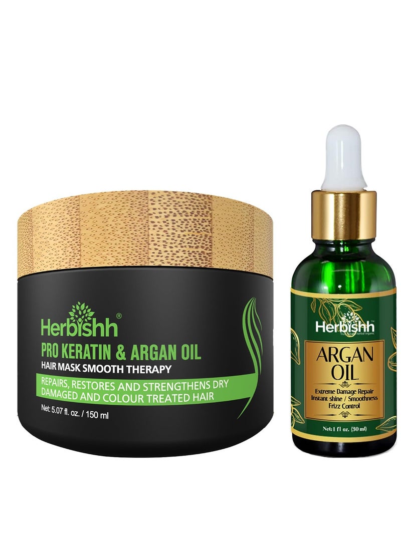 Herbishh - Herbishh H2 Combo (Condition + Hair Treatment) Pro Keratin Hair Mask 150 gm and Argan Oil for Hair 30ml for Men & Women | Combo for Dry, Weak & Frizz Hair - Image 1