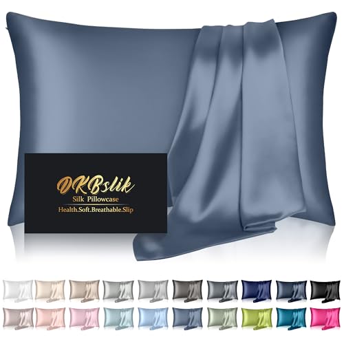 DKBslik Silk Pillowcase for Hair and Skin Mulberry Silk Pillow Cases Queen Size Soft Anti Acne Cooling Sleep Both Sides Natural Silk Satin Pillowcases with Hidden Zipper Gifts for Women Men Ash Blue 