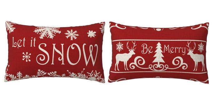 SET OF 2 MOTHER BIRTHDAY GIFT LET IT SNOW DEER CHRISTMAS TREES SNOWFLAKES LUMBAR COTTON LINEN DECORATIVE THROW PILLOW COVER CUSHION CASE SOFA CHAIR LONG RECTANGULAR 12X20 INCHES
