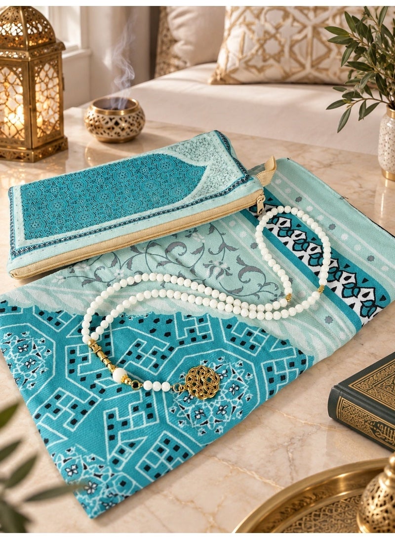 TranquilBeads 99 Beads Blue Luminous Tasbih 6mm with Prayer Mat and Storage Bag, Muslim Gift Set for Men and Women, Ramadan Eid Hajj Umrah Gift - Image 4