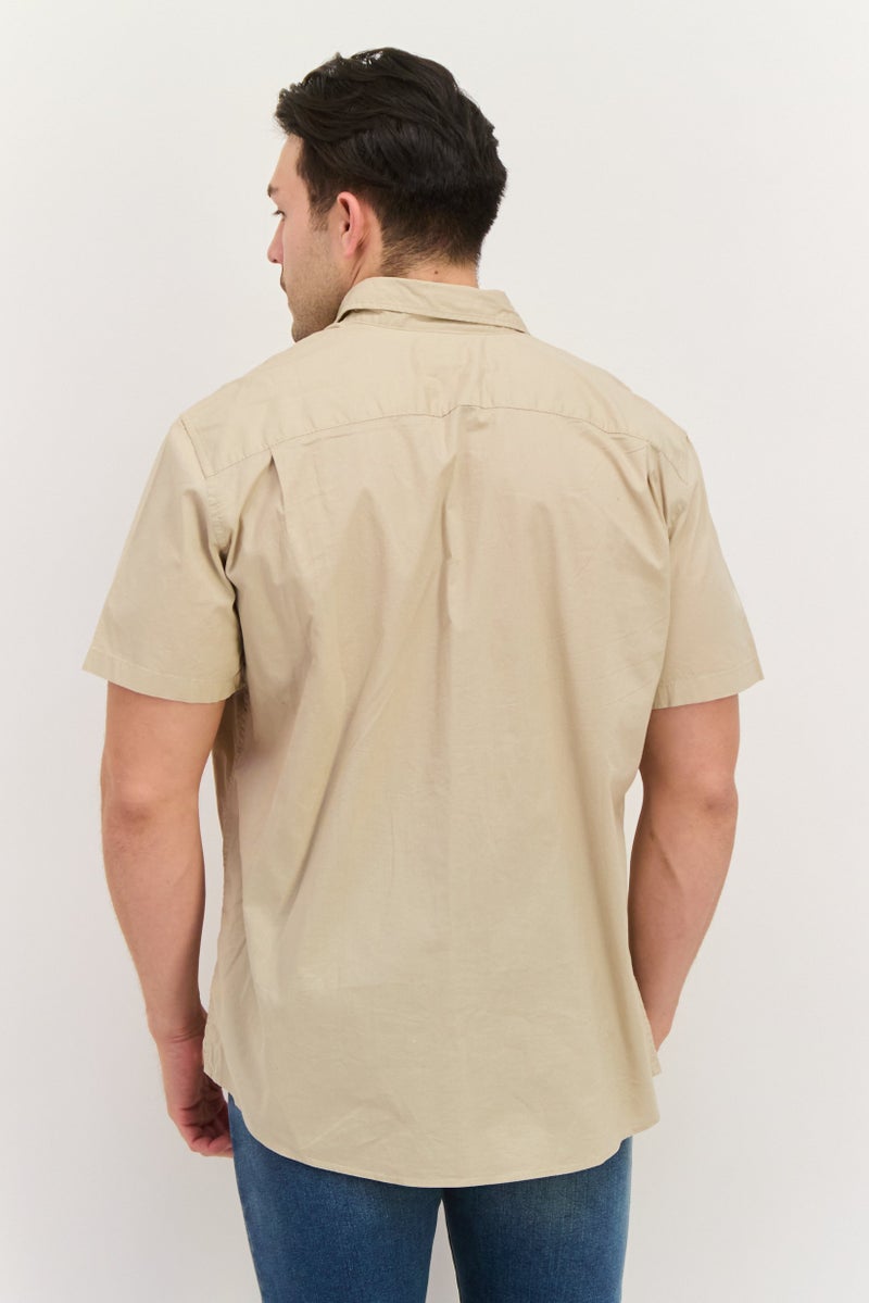 GAP Men Slim Fit Solid Short Sleeves Casual Shirt, Beige - Image 4