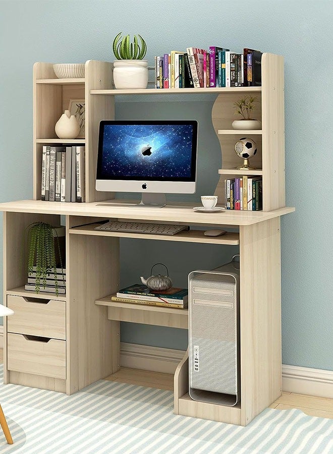 Generic Computer Desk with Drawers, Writing Desk with Bookshelf Layer, Home Office Study Desk, Computer Table Work Desk Corner Desk with Bookshelf  - Image 1