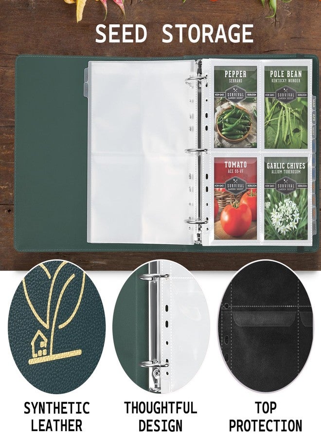 MUQING Garden Seed Storage Organizer Binder, 50 Sheets Seed Packet Sleeves with Lid Store 200 Seed Envelopes, Four Season Color-Coded Divider Tabs, Green - Image 2