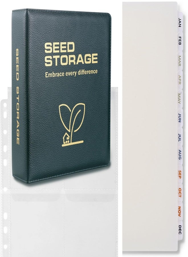 MUQING Garden Seed Storage Organizer Binder, 50 Sheets Seed Packet Sleeves with Lid Store 200 Seed Envelopes, Four Season Color-Coded Divider Tabs, Green - Image 1