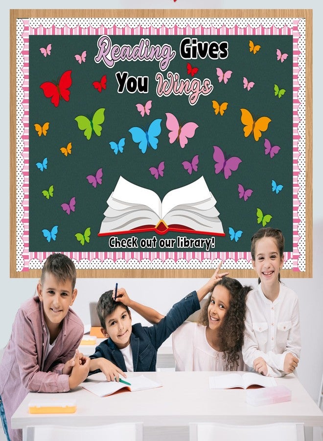 Oitnlaughter Reading Bulletin Board Set Reading Gives Your Imagination Wings Classroom Decoration Motivational Colorful Butterfly Paper Cutouts for Back to School Nursery Library Door Wall Decor Supplies - Image 4