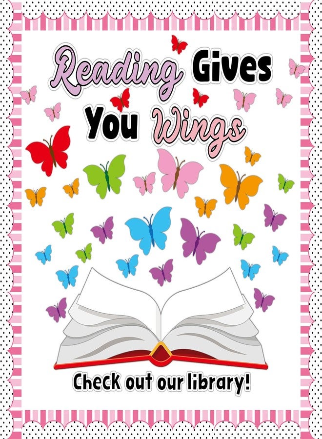 Oitnlaughter Reading Bulletin Board Set Reading Gives Your Imagination Wings Classroom Decoration Motivational Colorful Butterfly Paper Cutouts for Back to School Nursery Library Door Wall Decor Supplies - Image 1