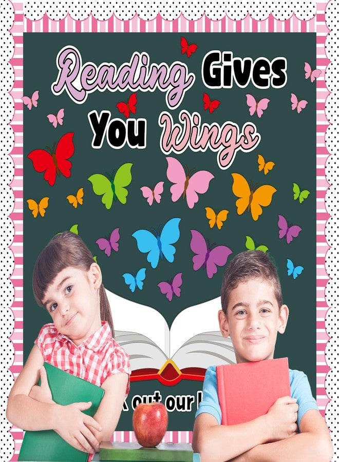 Oitnlaughter Reading Bulletin Board Set Reading Gives Your Imagination Wings Classroom Decoration Motivational Colorful Butterfly Paper Cutouts for Back to School Nursery Library Door Wall Decor Supplies - Image 5