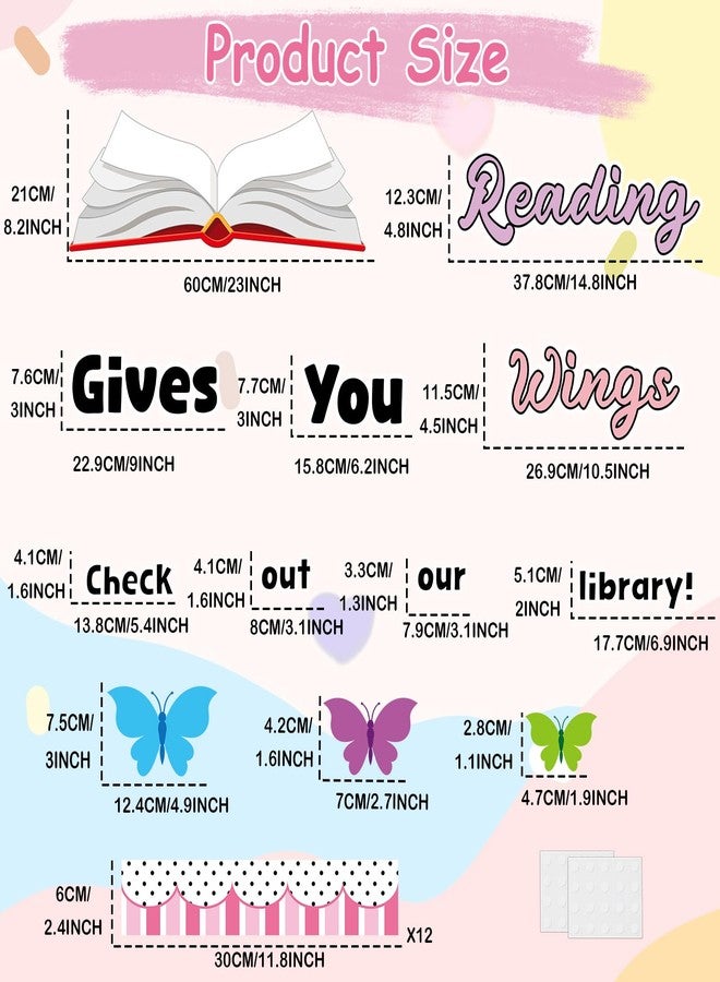 Oitnlaughter Reading Bulletin Board Set Reading Gives Your Imagination Wings Classroom Decoration Motivational Colorful Butterfly Paper Cutouts for Back to School Nursery Library Door Wall Decor Supplies - Image 2