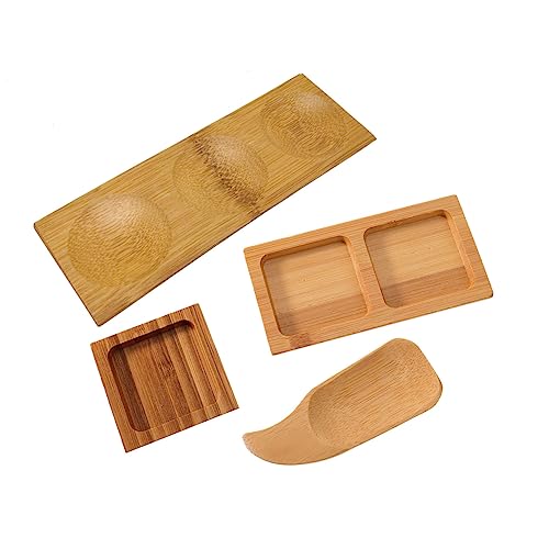 SHOWERORO 4 Pcs Bamboo Seasoning Dish Condiment Plate Spice Dish Flavor Seasoning Plate Pinch Prep Bowls Small - Image 2