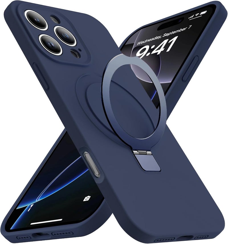 ايليجو جراب لهاتف iPhone 16 Pro Max، متوافق مع Magsafe، مع حامل مغناطيسي غير مرئي، غطاء هاتف سيليكون مقاوم للصدمات بدرجة عسكرية مع مسند لهاتف Apple 16 Pro Max أزرق داكن - Image 1