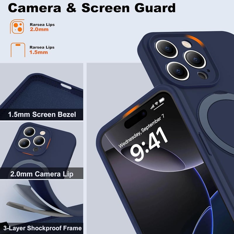 ايليجو جراب لهاتف iPhone 16 Pro Max، متوافق مع Magsafe، مع حامل مغناطيسي غير مرئي، غطاء هاتف سيليكون مقاوم للصدمات بدرجة عسكرية مع مسند لهاتف Apple 16 Pro Max أزرق داكن - Image 4