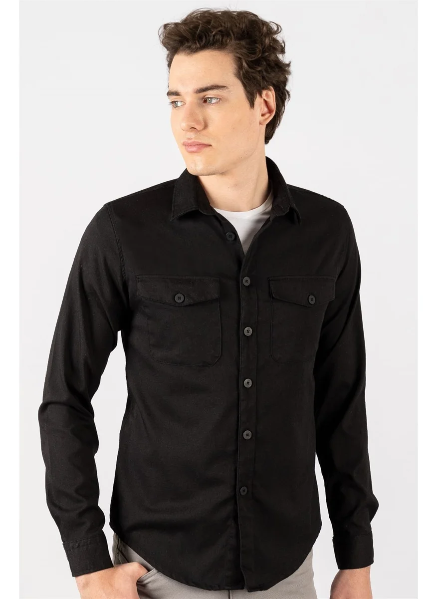 Tudors Slim Fit Plain Pocket Gabardine Men's Shirt