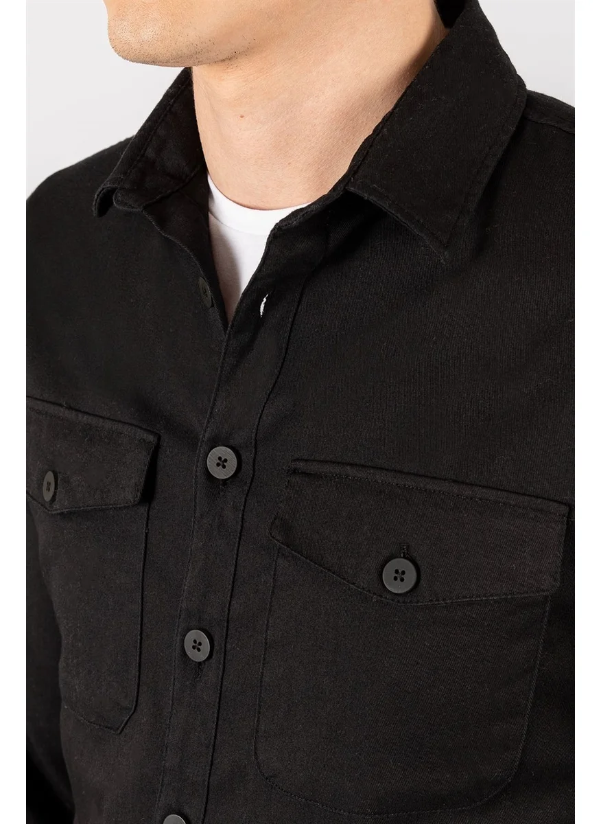 Tudors Slim Fit Plain Pocket Gabardine Men's Shirt