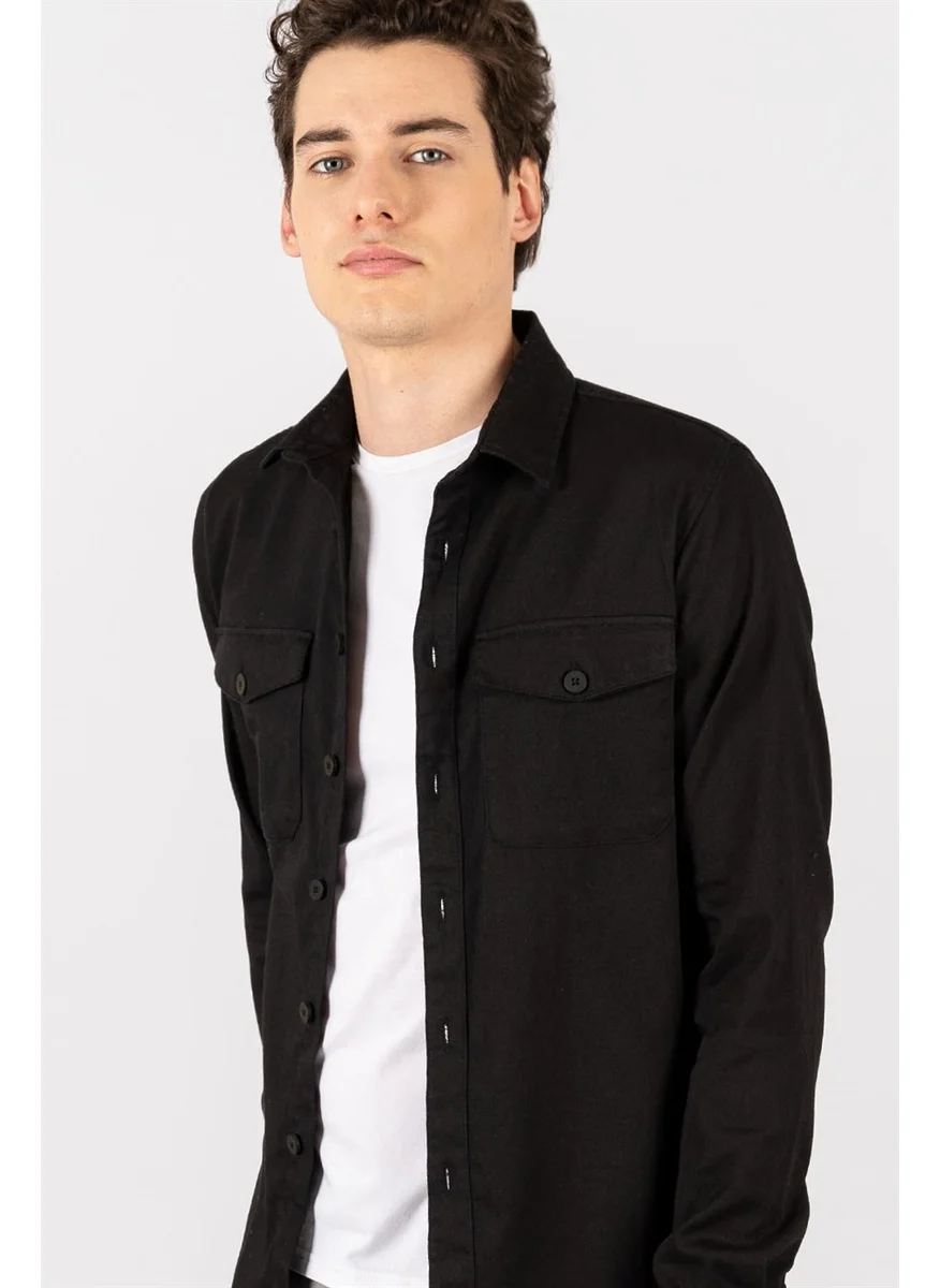 Tudors Slim Fit Plain Pocket Gabardine Men's Shirt