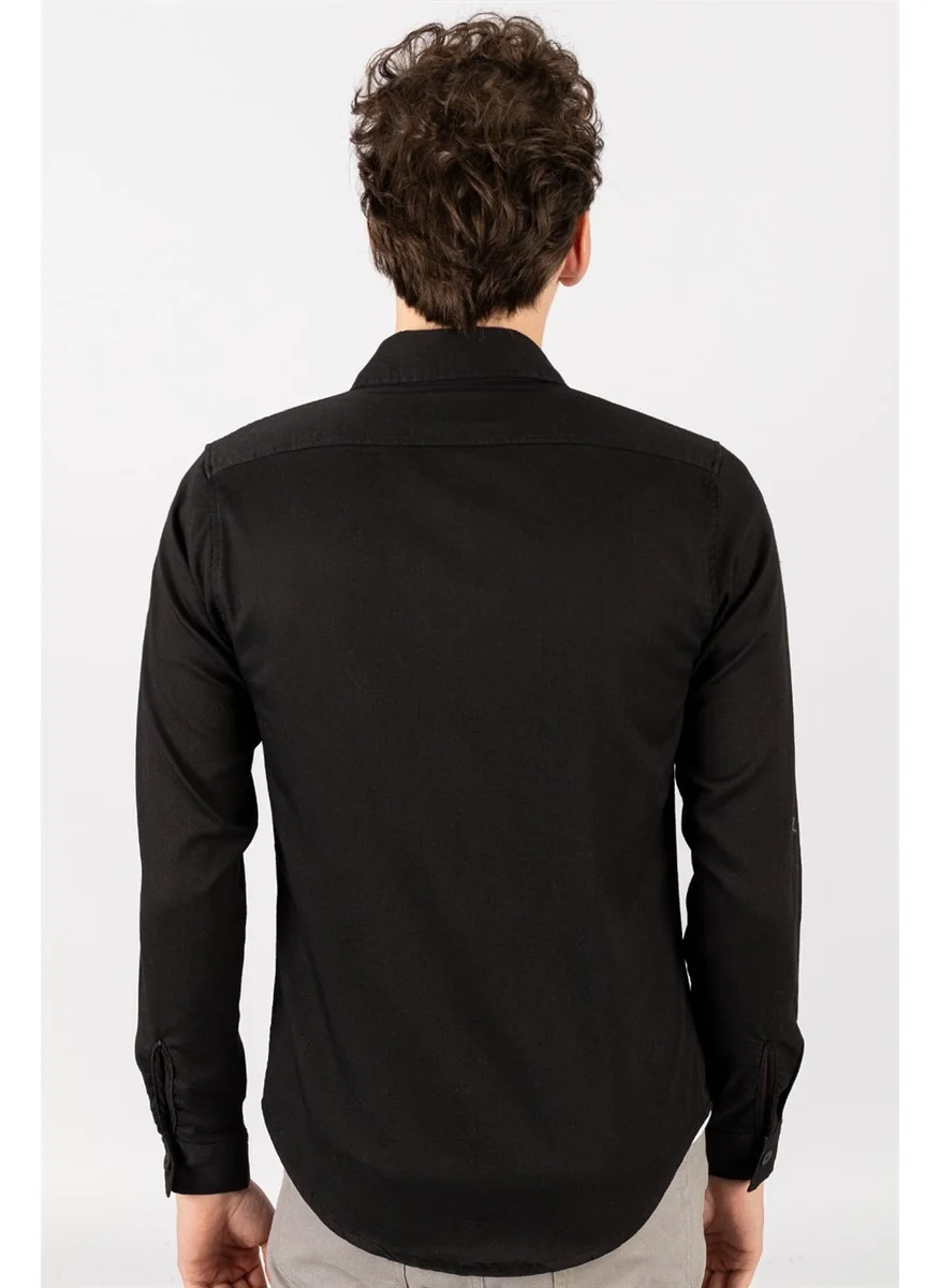 Tudors Slim Fit Plain Pocket Gabardine Men's Shirt