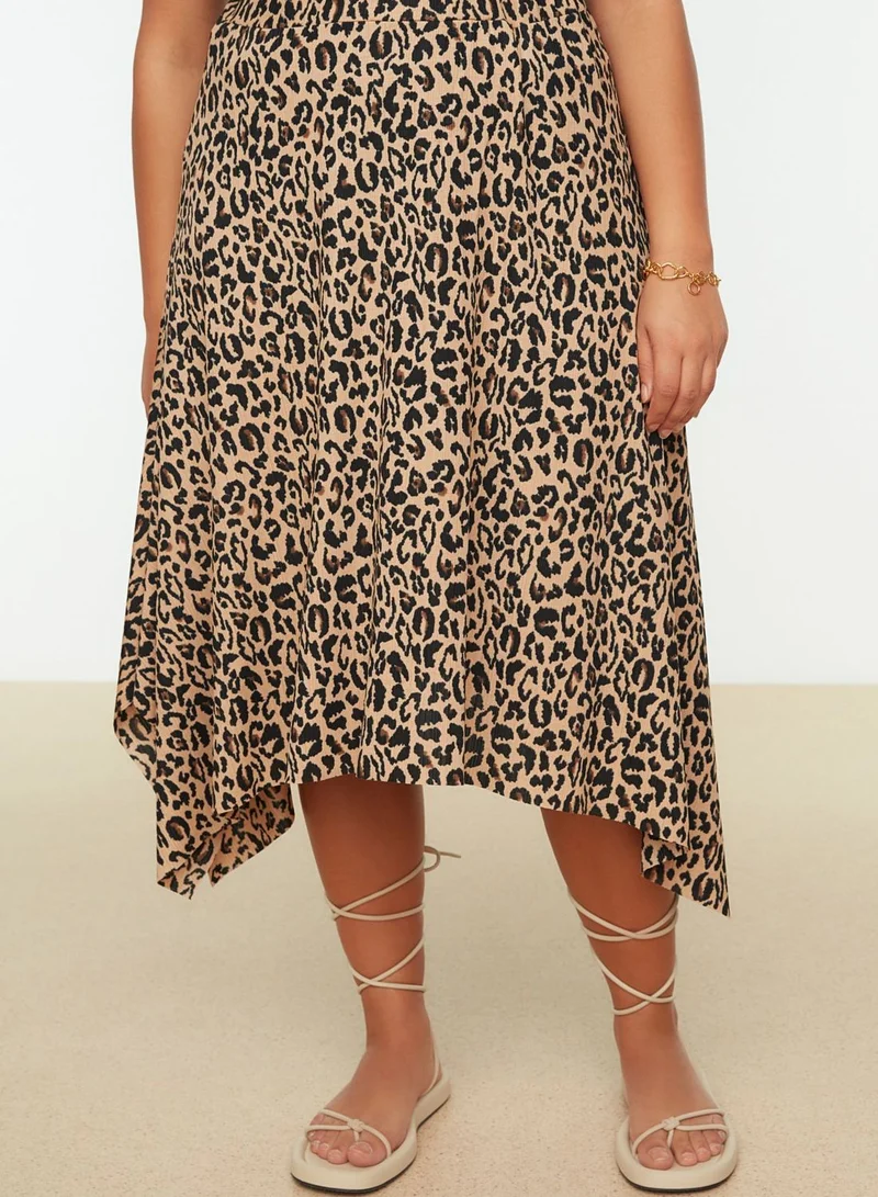 Trendyol Curve Asymmetric Printed Midi Skirt