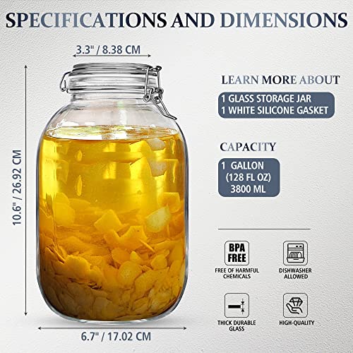 Folinstall Gallon Glass Jar with Airtight Lid - Large Mason Jar for Pickled Eggs, Kombucha, Limoncello, Sun Tea (Extra Gasket) - Image 4