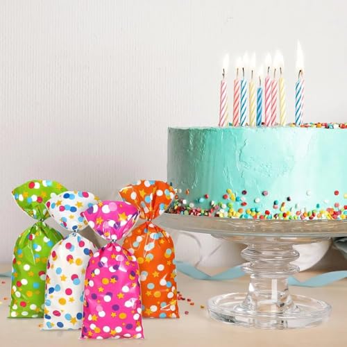 Unique Party Vibrant Rainbow Polka Dots Cellophane Bags - (Pack of 20) - Premium Quality & Eye-Catching Multi-Color Design - Perfect for Parties, Gifts & Favors - Image 3