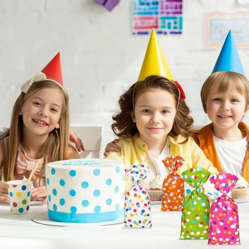 Unique Party Vibrant Rainbow Polka Dots Cellophane Bags - (Pack of 20) - Premium Quality & Eye-Catching Multi-Color Design - Perfect for Parties, Gifts & Favors - Image 4